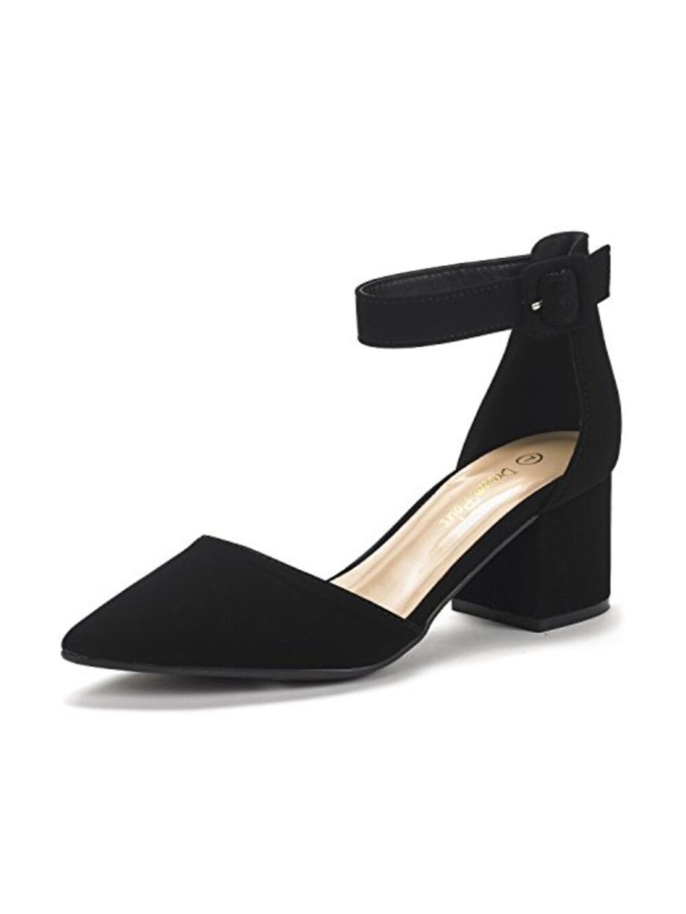Women's Closed Toe Low Block Heel Pumps Pointed Toe Ankle Strap Buckle